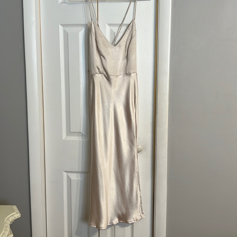Saints + Secrets Pink Satin Midi Dress